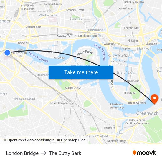 London Bridge to The Cutty Sark map