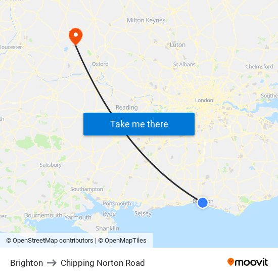 Brighton to Chipping Norton Road map