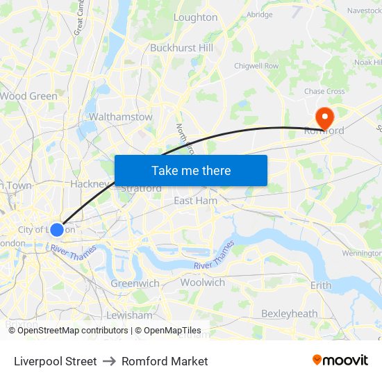 Liverpool Street to Romford Market with public transportation