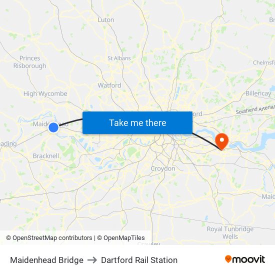 Maidenhead Bridge to Dartford Rail Station map