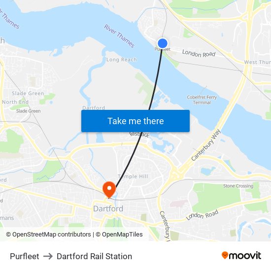 Purfleet to Dartford Rail Station map