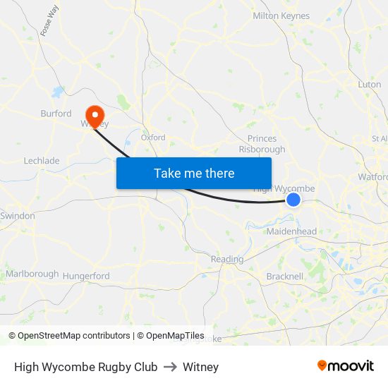 High Wycombe Rugby Club to Witney map