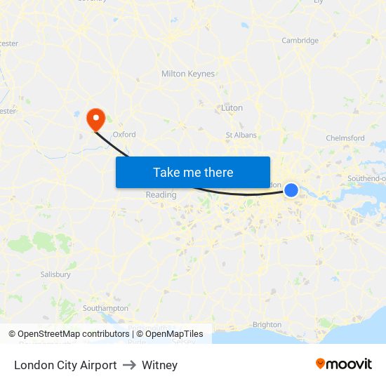 London City Airport to Witney map