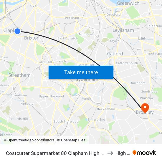 Costcutter Supermarket 80 Clapham High Street, Clapham, London, Sw4 7ul to High Street map