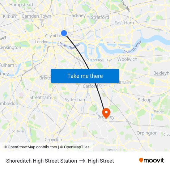 Shoreditch High Street Station to High Street map