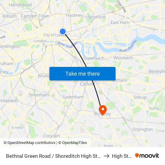 Bethnal Green Road / Shoreditch High Street Station to High Street map