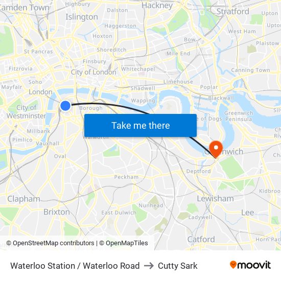 Waterloo Station / Waterloo Road to Cutty Sark map