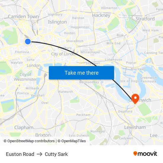Euston Road to Cutty Sark map