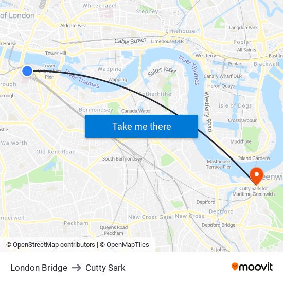 London Bridge to Cutty Sark map