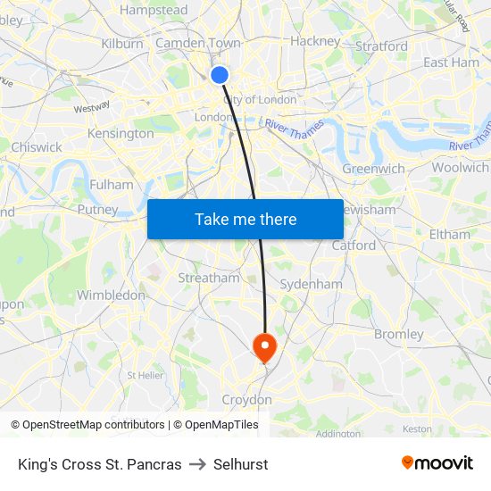 King's Cross St. Pancras to Selhurst map