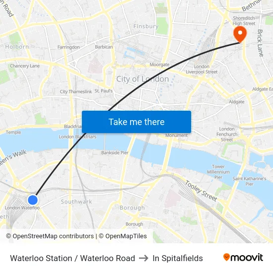 Waterloo Station / Waterloo Road to In Spitalfields map
