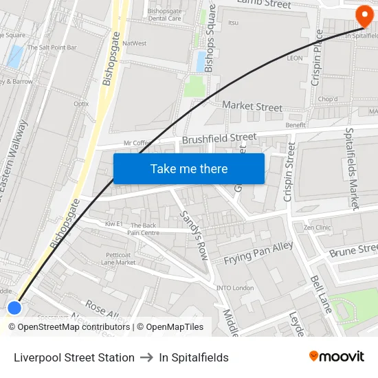 Liverpool Street Station to In Spitalfields map