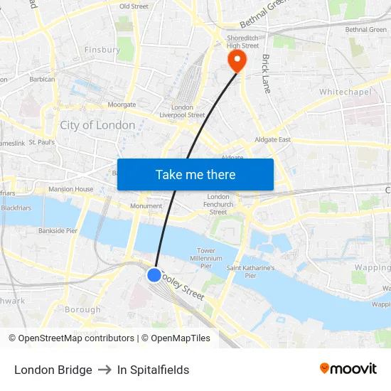 London Bridge to In Spitalfields map