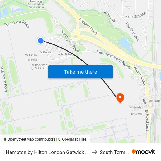 Hampton by Hilton London Gatwick Airport to South Terminal map