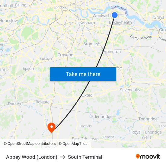 Abbey Wood (London) to South Terminal map