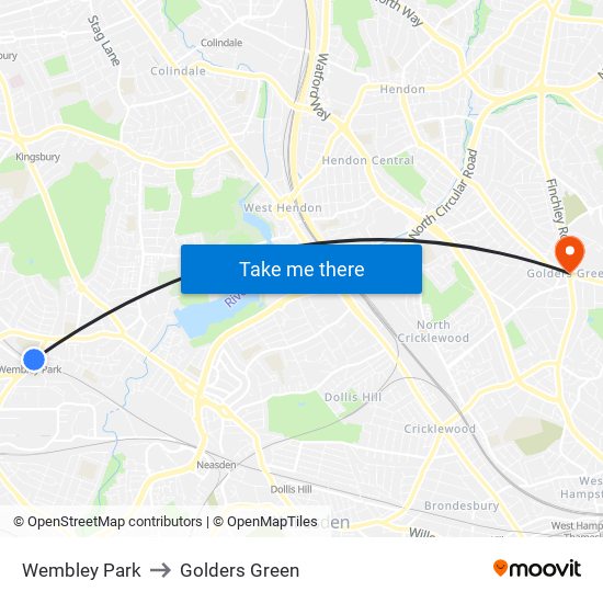 Wembley Park to Golders Green map