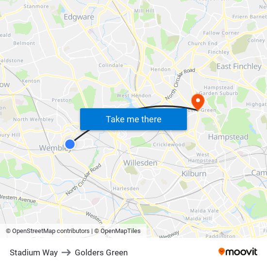 Stadium Way to Golders Green map