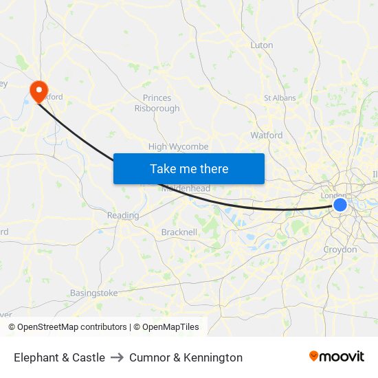 Elephant & Castle to Cumnor & Kennington map