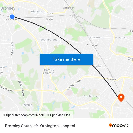 Bromley South to Orpington Hospital map