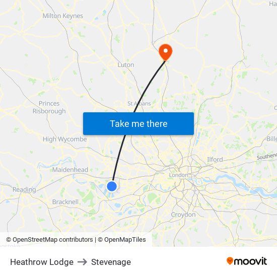 Heathrow Lodge to Stevenage map