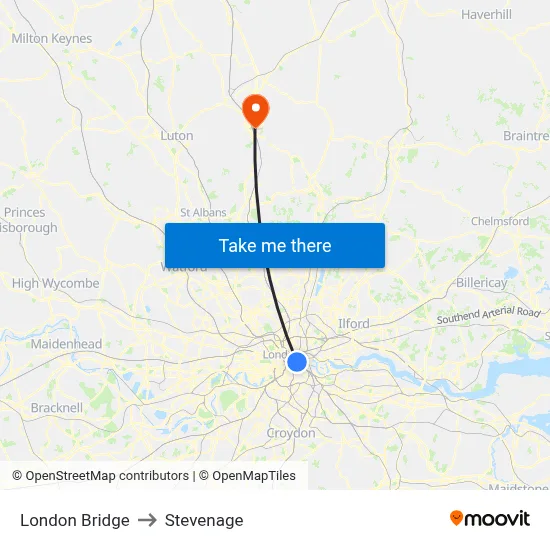 London Bridge to Stevenage map