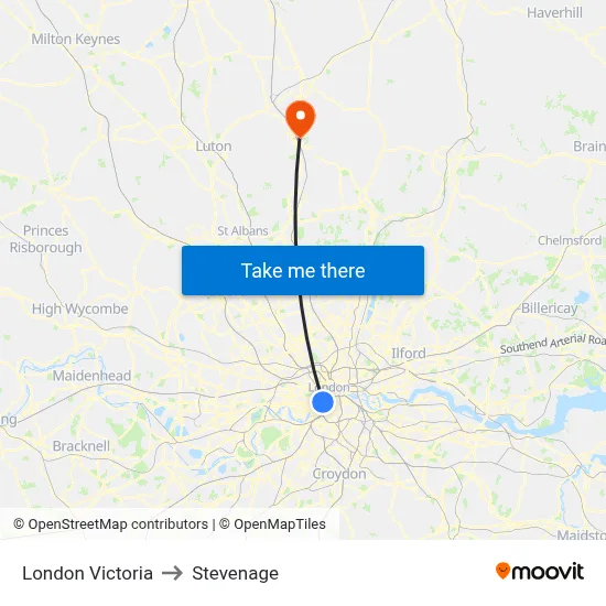 London Victoria to Stevenage map
