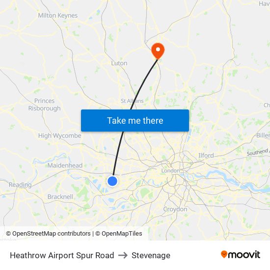 Heathrow Airport Spur Road to Stevenage map