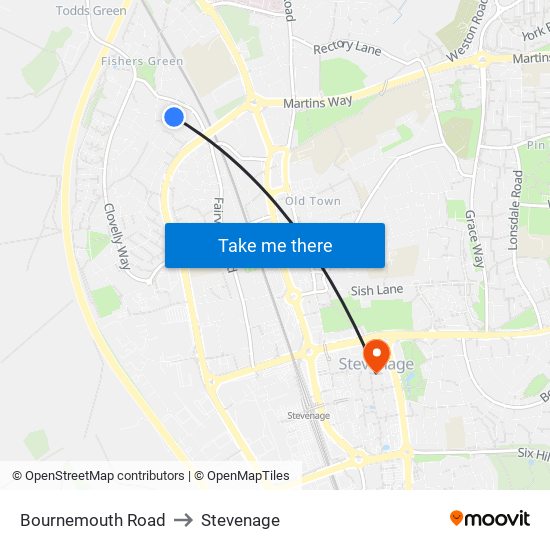 Bournemouth Road to Stevenage map