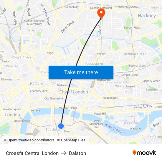 Crossfit Central London to Dalston map