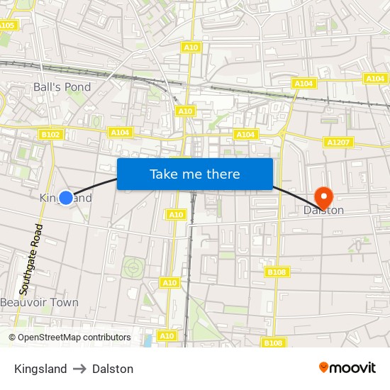 Kingsland to Dalston map