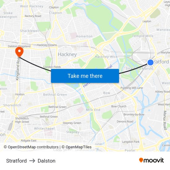 Stratford to Dalston map