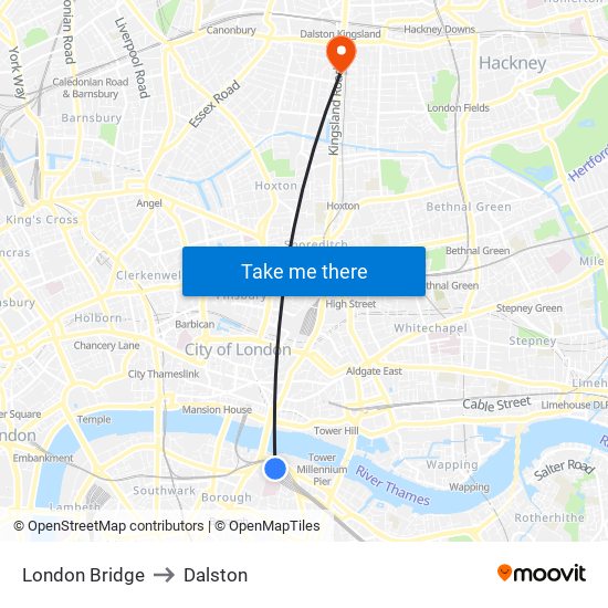 London Bridge to Dalston map