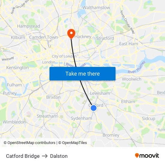 Catford Bridge to Dalston map