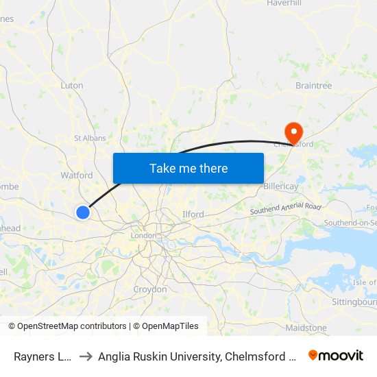 Rayners Lane to Anglia Ruskin University, Chelmsford Campus map