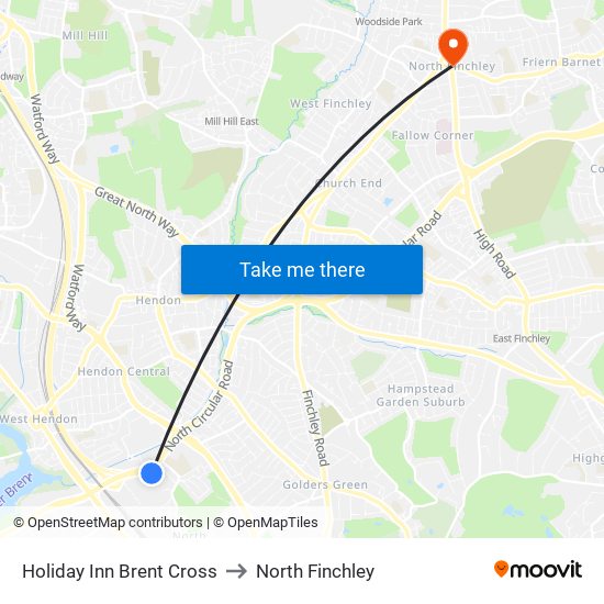 Holiday Inn Brent Cross to North Finchley map