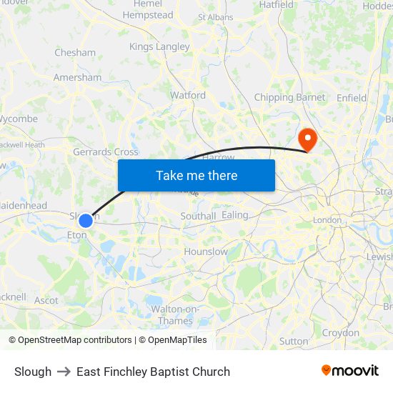 Slough to East Finchley Baptist Church map