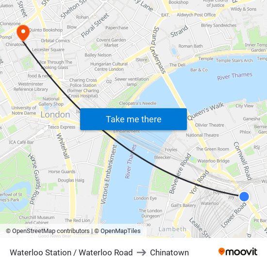 Waterloo Station / Waterloo Road to Chinatown map