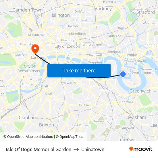 Memorial Garden to Chinatown map