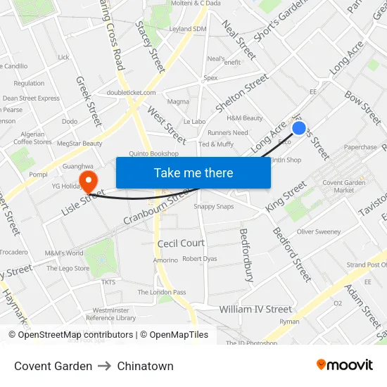 Covent Garden to Chinatown map