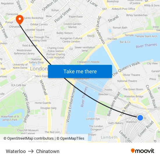 Waterloo to Chinatown map