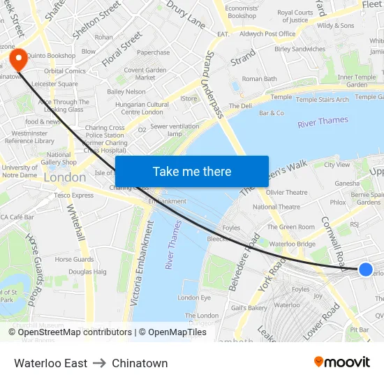 Waterloo East to Chinatown map