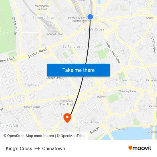 King's Cross to Chinatown map