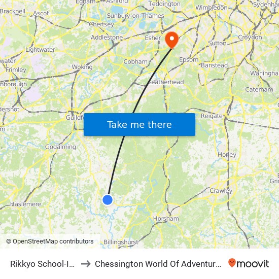 Rikkyo School-In-England to Chessington World Of Adventures Hotel Car Park map