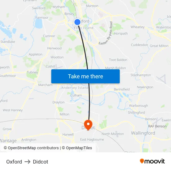 Oxford to Didcot map