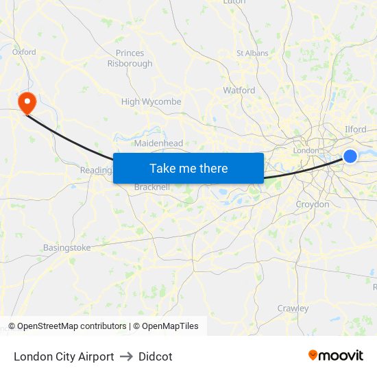 London City Airport to Didcot map