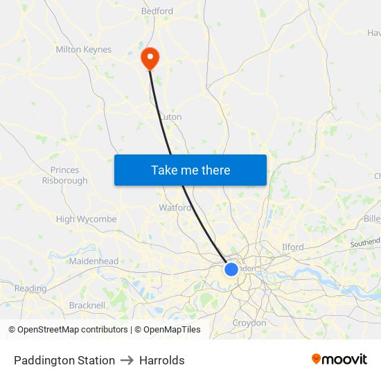 Paddington Station to Harrolds map