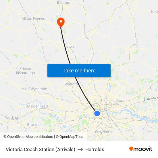 Victoria Coach Station (Arrivals) to Harrolds map