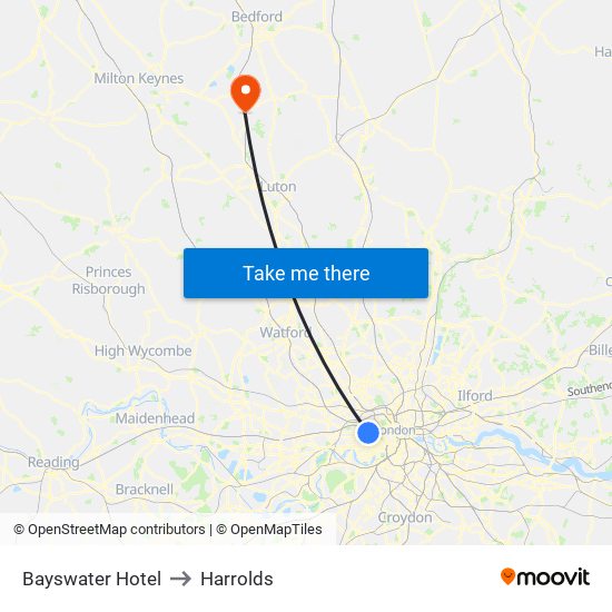 Bayswater Hotel to Harrolds map