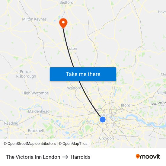 The Victoria Inn London to Harrolds map