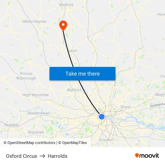 Oxford Circus to Harrolds map